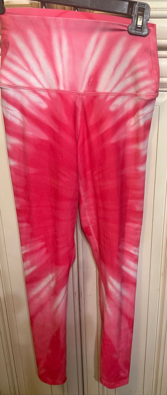 Splits59 Women's Tie-Dye Bardot 7/8 High Waist Leggings Pink White Small